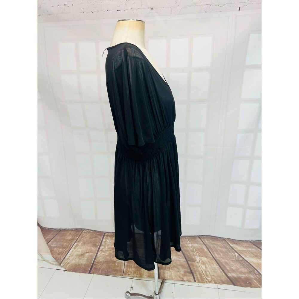 Torrid Deep Black Chiffon Smocked Waist Sheer Surplice Cover-Up Dress Size 1X - Picture 7 of 12